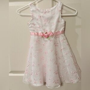 Youngland White and Pink Organza Dress with Satin Rose Sash size 5